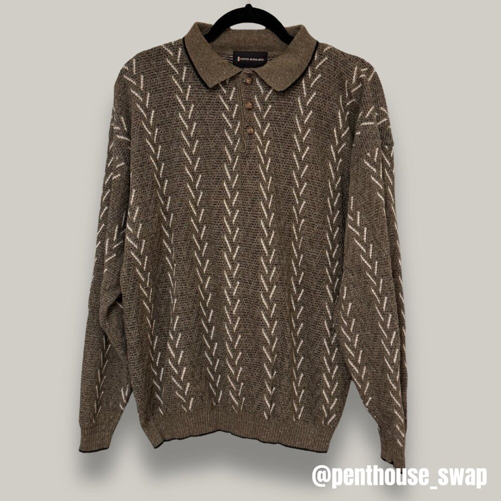 Vintage Conte di Milano Gray Chevron Sweater, Size L